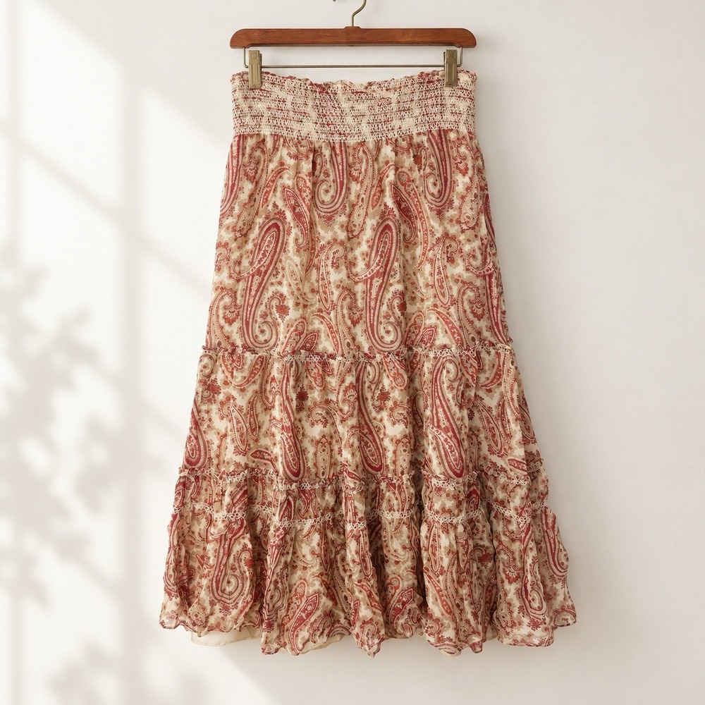 Express Silk Y2K Tiered Maxi Skirt Paisley L Boho Whimsigoth Fairy Grunge Vtg